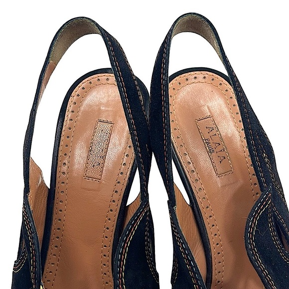 Alaïa Black Suede & Gold Flames Sky High Slingback Pumps W/Colored Stitching 8.5 - Picture 14 of 16